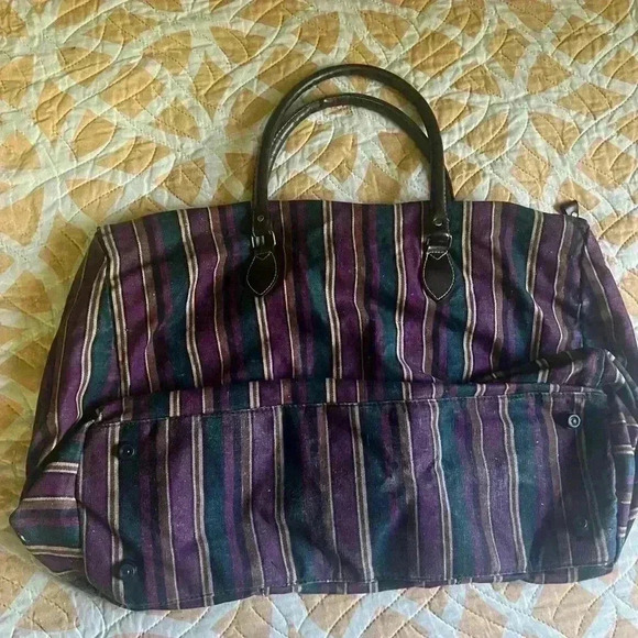 Vintage Striped Purple and  Green Duffle/travel Bag - Picture 4 of 7
